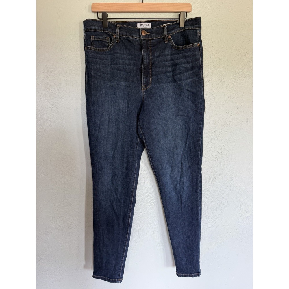 Nine West High Rise Perfect Skinny Jeans Dark Wash Blue Sz 14